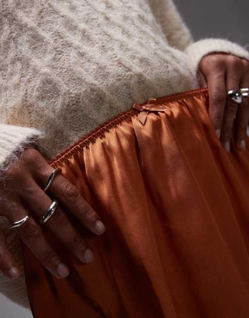 Topshop satin lace petticoat in rust with tea-stained lace, 3 of 5