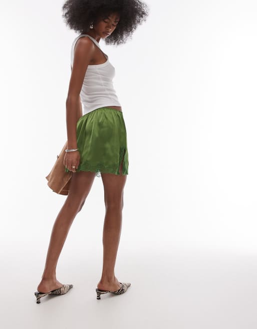 Topshop satin lace petticoat mini skirt in green