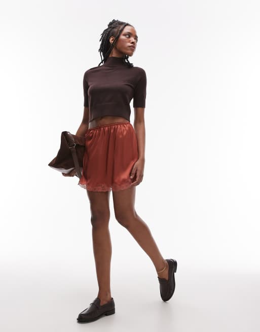 Topshop satin lace petticoat mini skirt in chutney