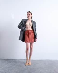 Satin lace petticoat mini skirt in chutney