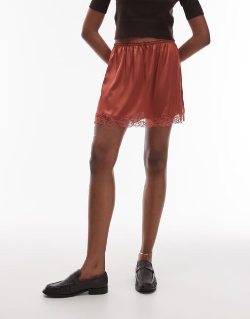 Topshop satin lace petticoat mini skirt in chutney