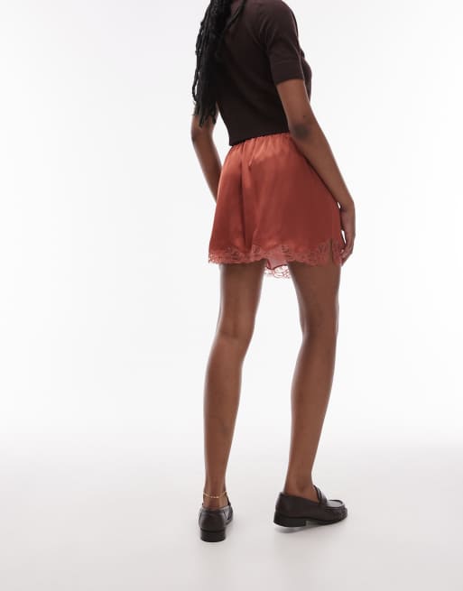 Topshop satin lace petticoat mini skirt in chutney