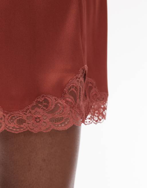 Topshop satin lace petticoat mini skirt in chutney