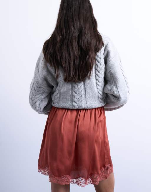 Topshop satin lace petticoat mini skirt in chutney, 5 of 5