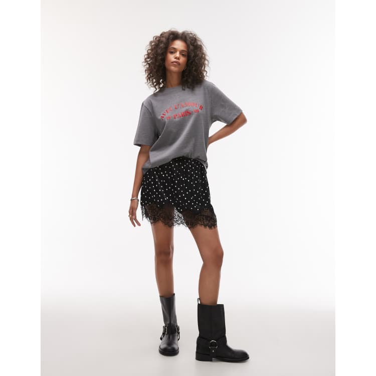 Topshop satin lace petticoat mini skirt in mono polka dot | ASOS