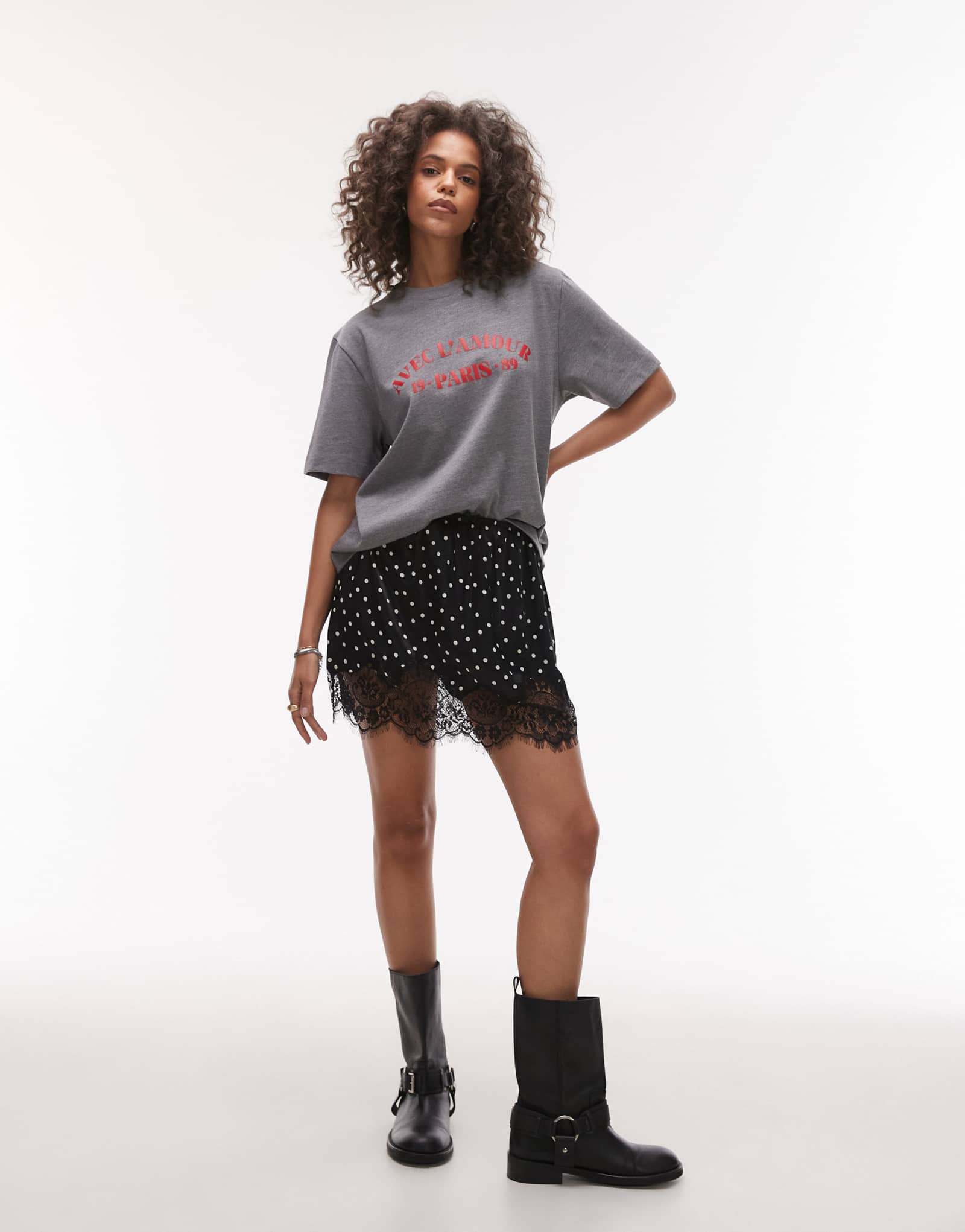 Атласная кружевная нижняя юбка Topshop мини-юбка в монотонный горошек