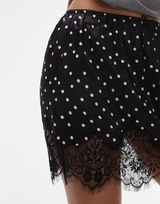 Topshop satin lace petticoat mini skirt in mono polka dot | ASOS