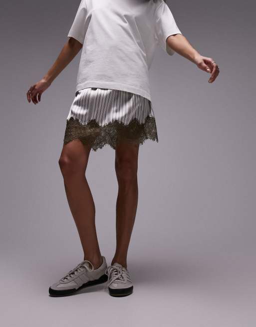 Topshop satin lace petticoat mini skirt in stripe ASOS