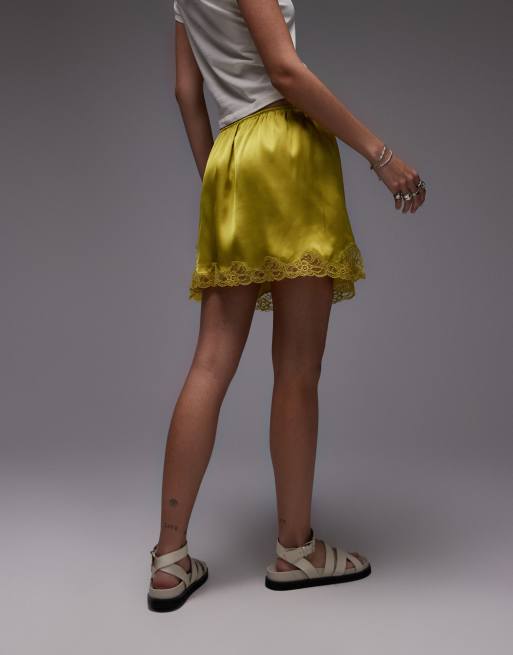 Topshop satin lace slip in lime