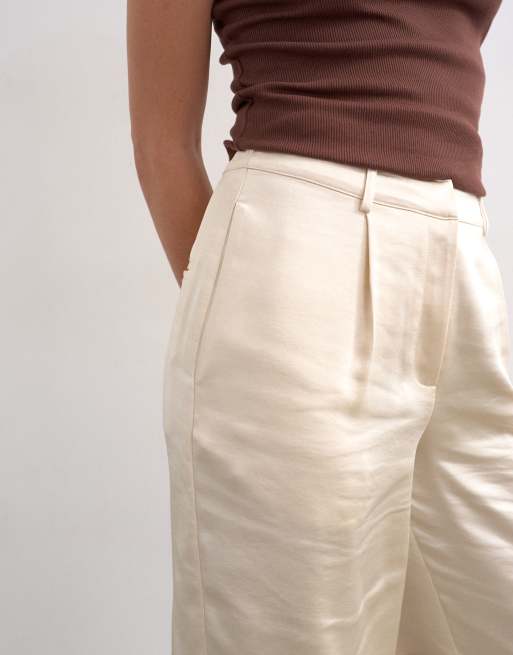 Topshop satin longline cargo short in ecru, 4 of 5