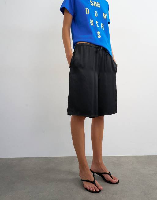 Topshop satin longline short in black, 3 of 5