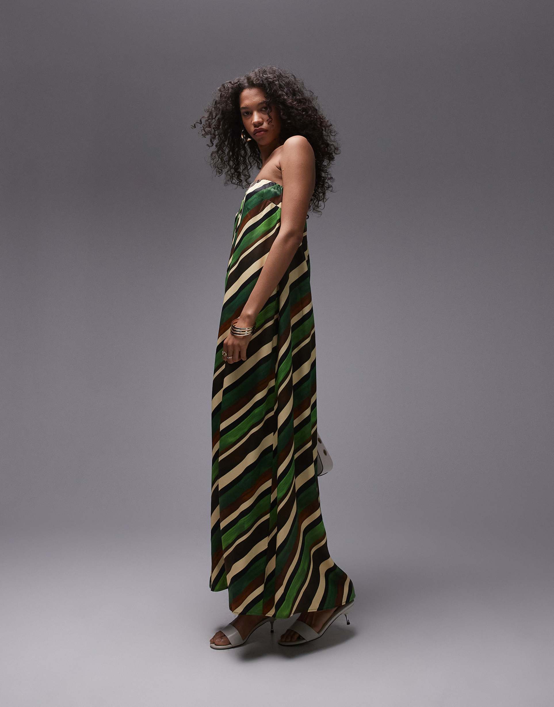 topshop satin maxi bandeau in green stripe print