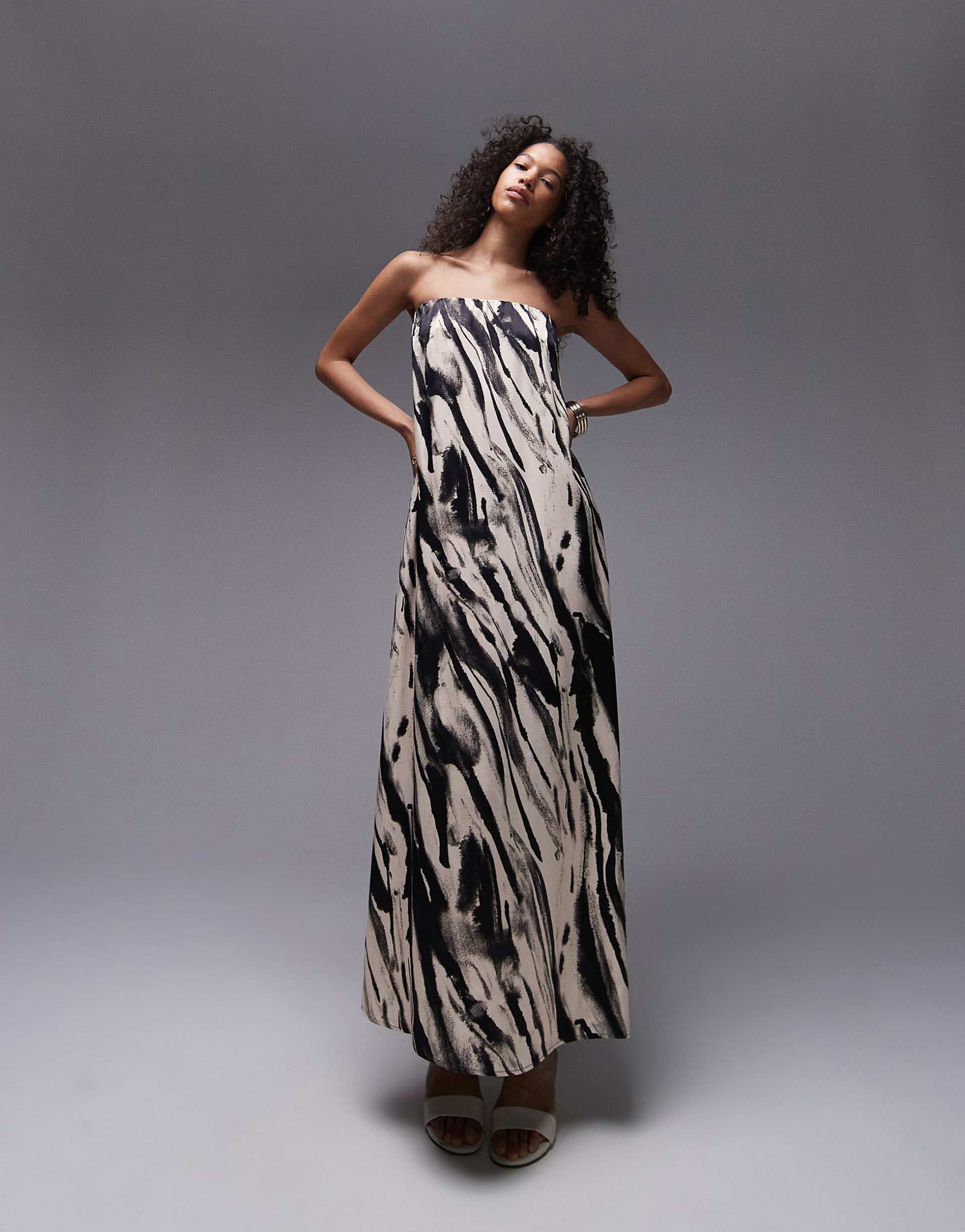 topshop satin maxi bandeau in mono animal print