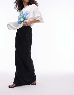satin maxi bias skirt in black
