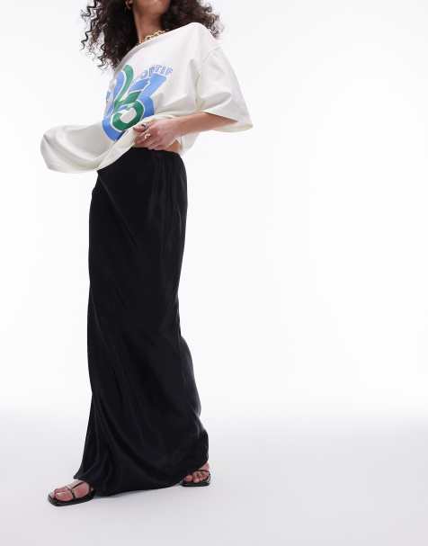 Topshop satin maxi bias skirt in black - view 1
