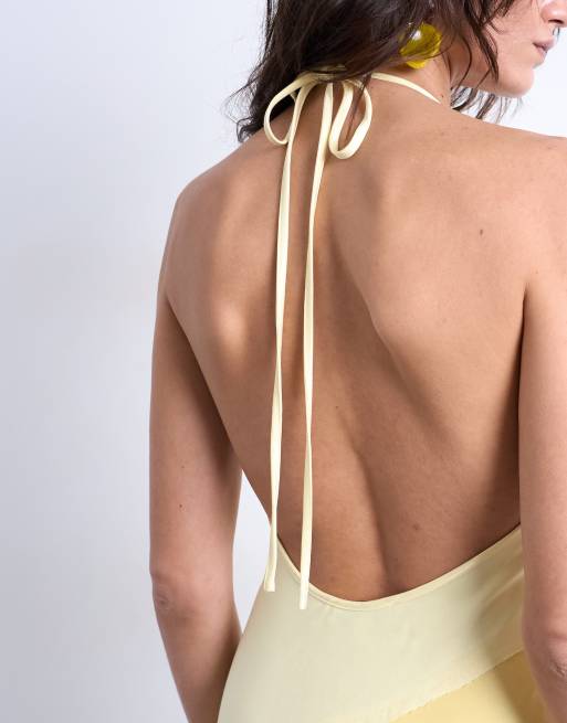 Topshop satin maxi occasion halter dress in yellow gradient, 3 of 4