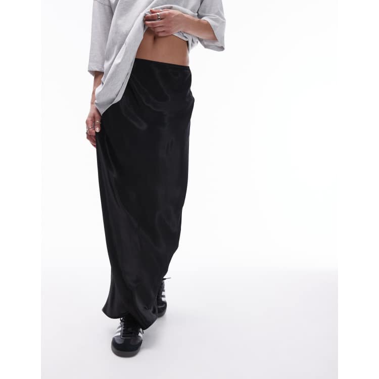 Topshop satin maxi skirt in black ASOS