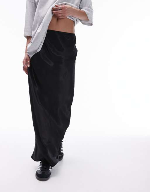 Topshop satin maxi skirt in black ASOS