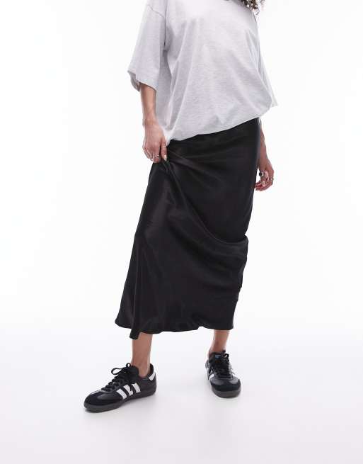 Topshop satin maxi skirt in black ASOS