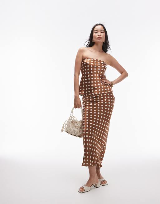 Topshop satin maxi skirt in brown and ivory spot - part of a set