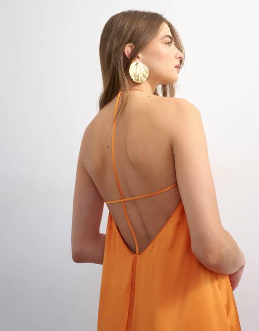 Topshop – Satin-Maxikleid in Rostorange mit Ziernaht und paspelierten Rändern, 2 von 4
