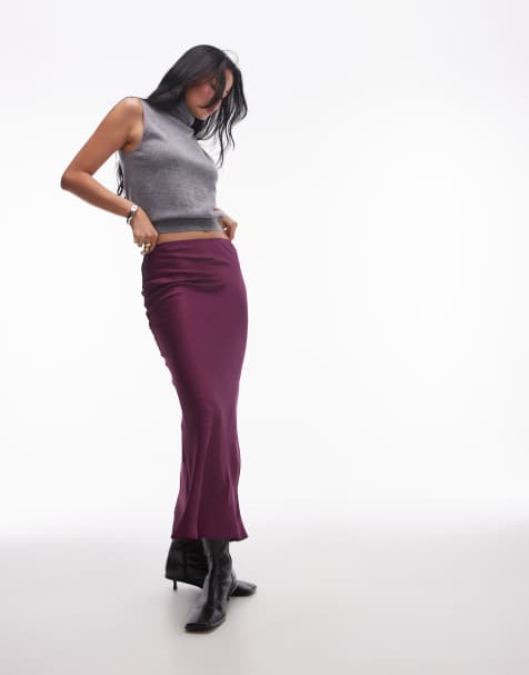 Topshop – Satin-Maxirock in Burgunderrot mit Bias-Cut - view 1