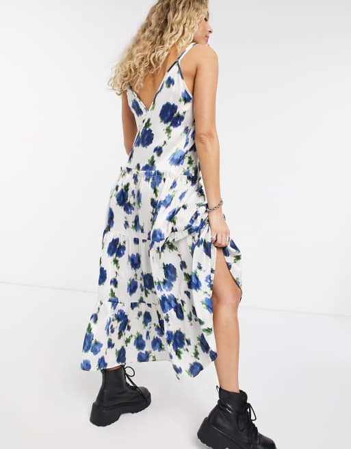 Topshop blue shop floral sleeveless dress