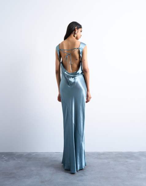 Topshop – Satin-Midikleid in Slate mit Rückenausschnitt - view 1