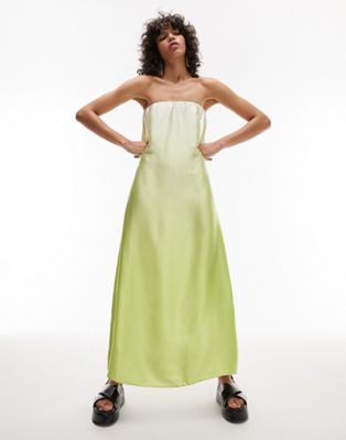 Topshop satin ombre midi bandeau dress in lime