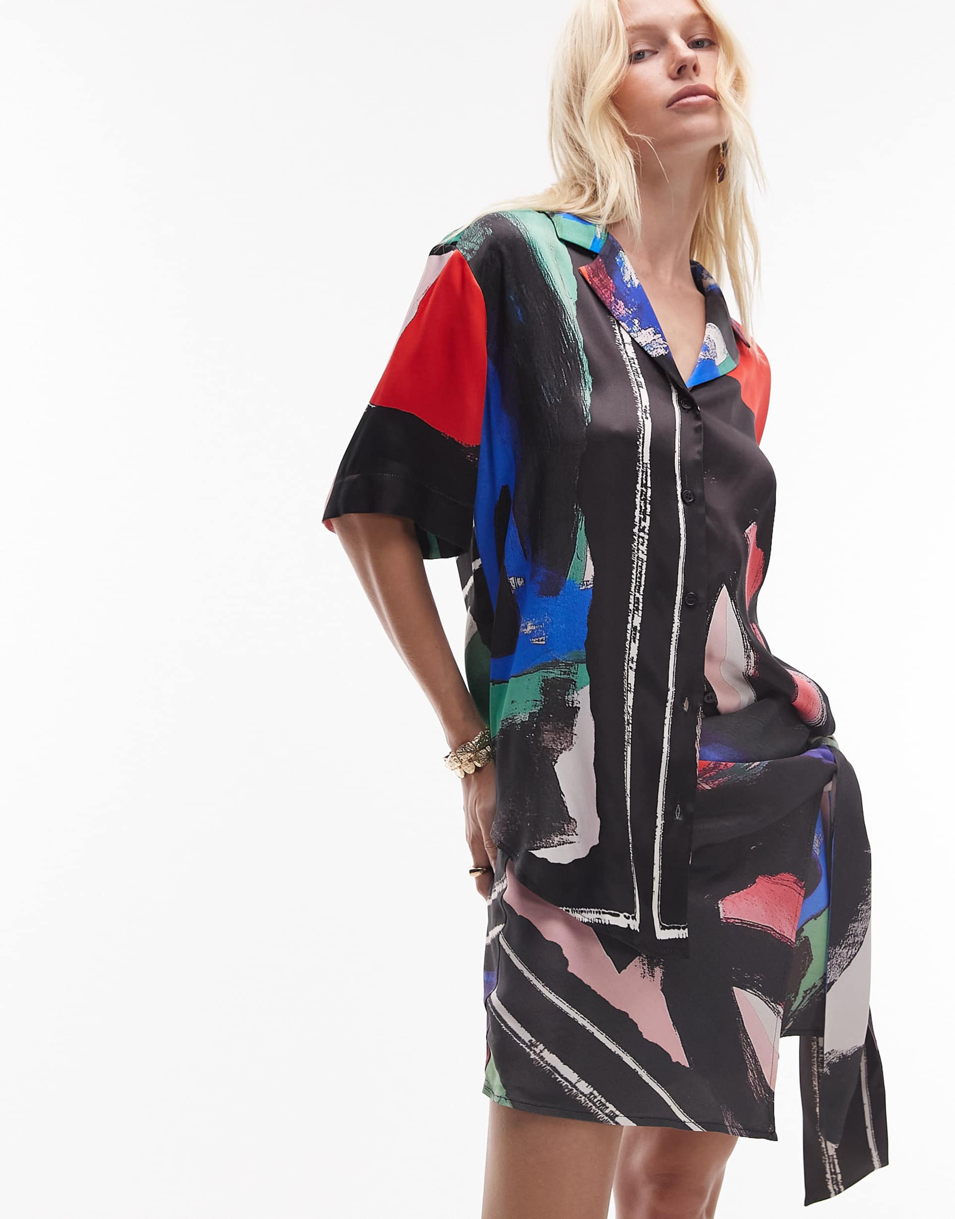 topshop satin oversized resort shirt in tile scarf print