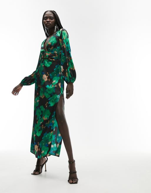 Zara green 2025 floral maxi dress