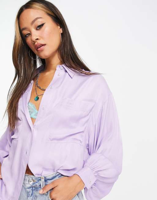 Topshop satin pocket smart shirt in lilac