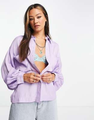 Topshop satin pocket smart shirt in lilac