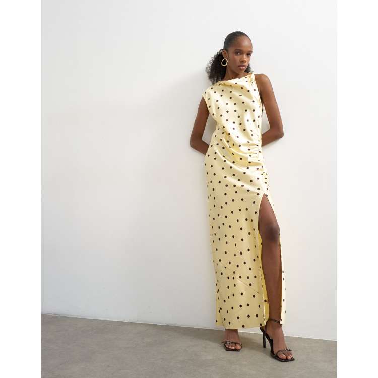 golden dots dress Devina Shirred Cuff Wrap Dress In Black And Gold Foil  Girl In Mind