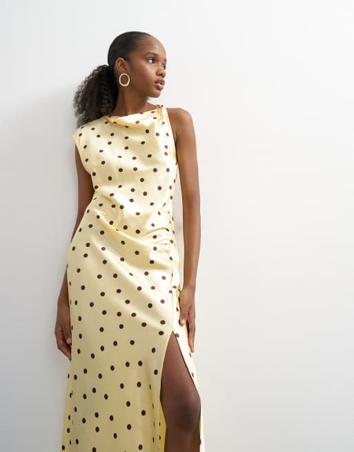 topshop yellow satin dress Topshop Women's Green Satin V-Neck Midi Dress Long Sleeve Adjustable Tie  Waist L