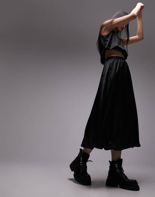 Topshop satin puff bull maxi skirt in black - part of a set