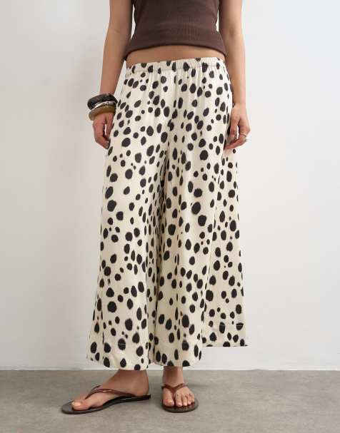 Topshop satin pull on A-line wide leg trouser in abstract animal