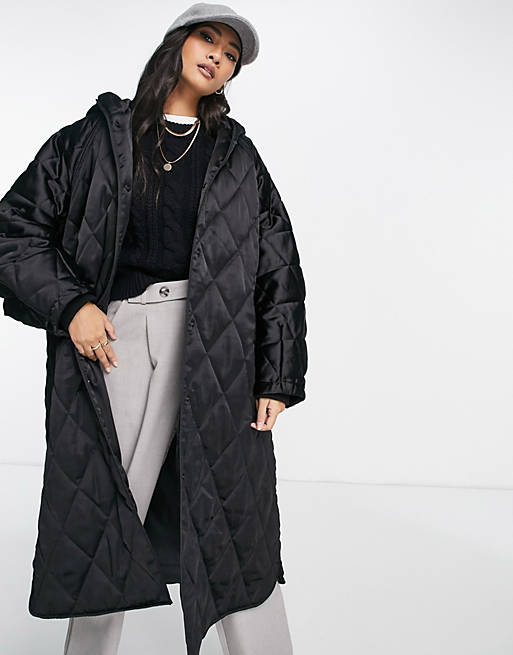 Coats & Jackets Topshop satin quilted hooded parka in black 