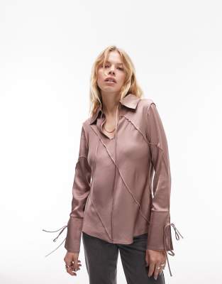 satin raw edge top in dusky lilac-Purple