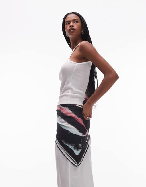 Topshop satin scarf in abstract print