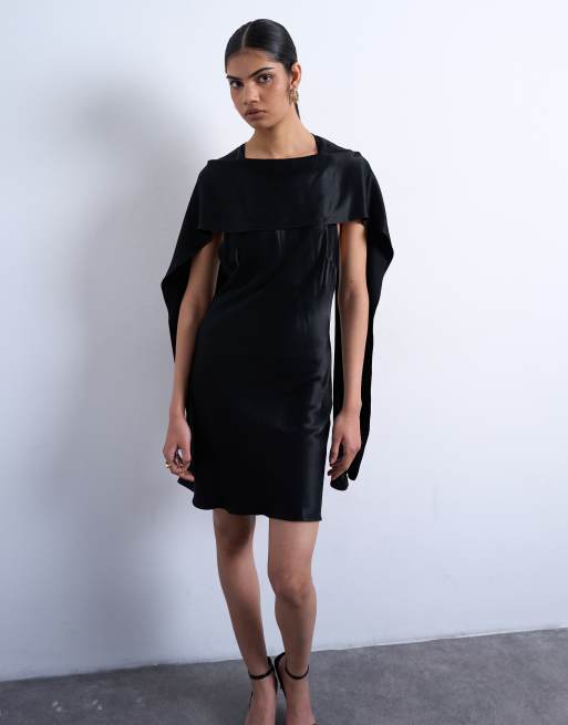 Topshop satin scarf neck mini dress in black, 2 of 4