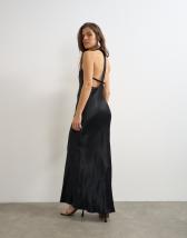 Topshop satin scoop neck maxi dress with stitch detailing in black