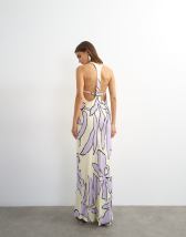Topshop satin scoop neck maxi dress with stitch detailing in lilac and buttermilk floral