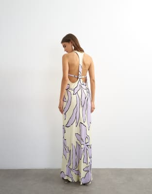 Topshop Satin Scoop Neck Maxi Dress With Stitched Detailing In Multi