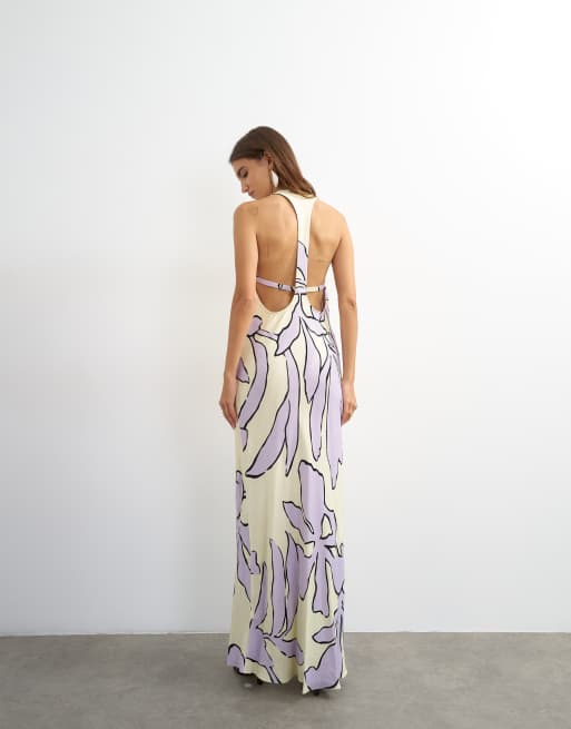 topshop double layered cowl neck maxi dress in buttermilk floral Topshop