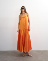 Topshop satin seamed maxi dress with piped edges in russet orange