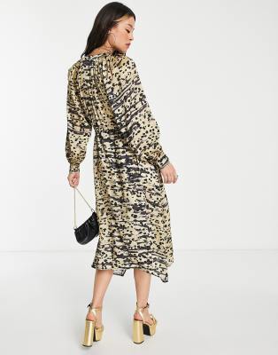 leopard print satin shirt dress