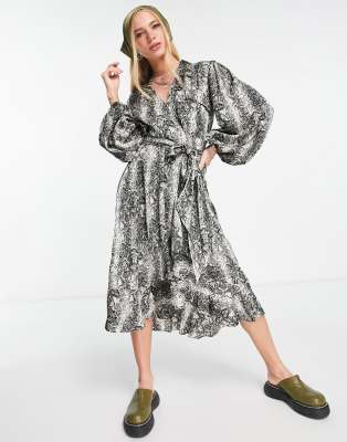 Topshop satin shirt dress in snake print