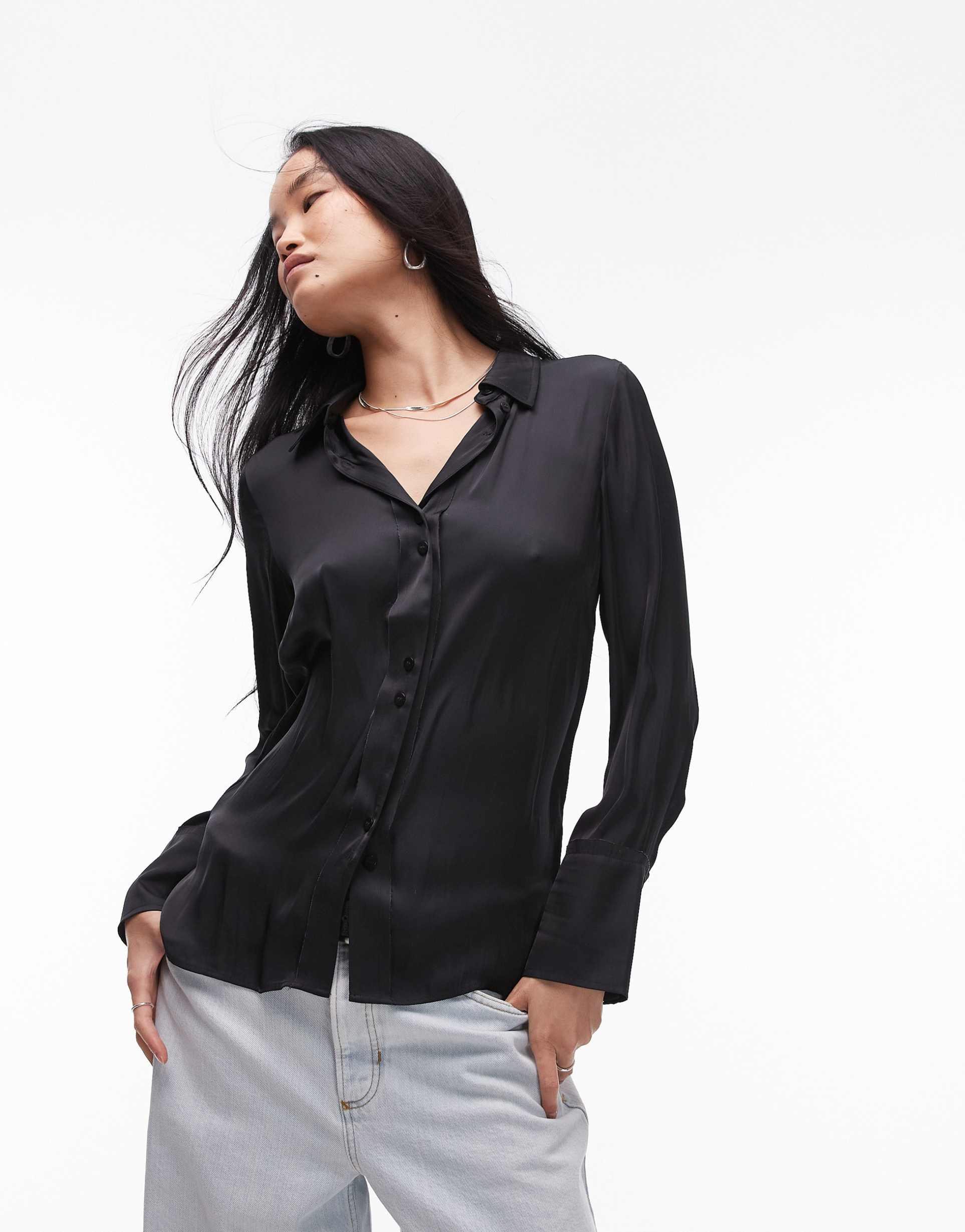 topshop satin shirt in black
