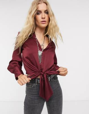 burgundy satin top